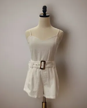 Olivaceous Belted Romper White