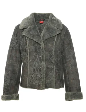 Olive Green Faux Shearling Suede Jacket - L