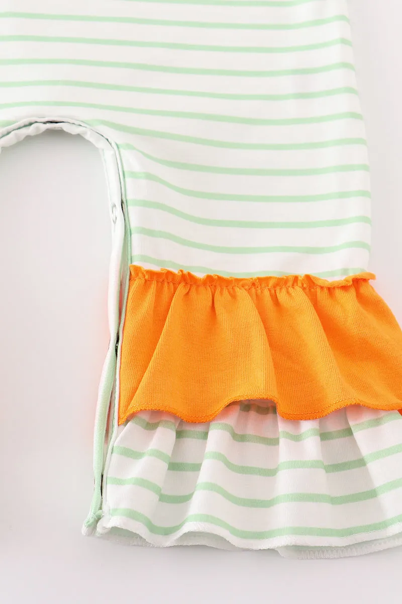 Orange wheelbarrow pumpkin applique stripe girl romper