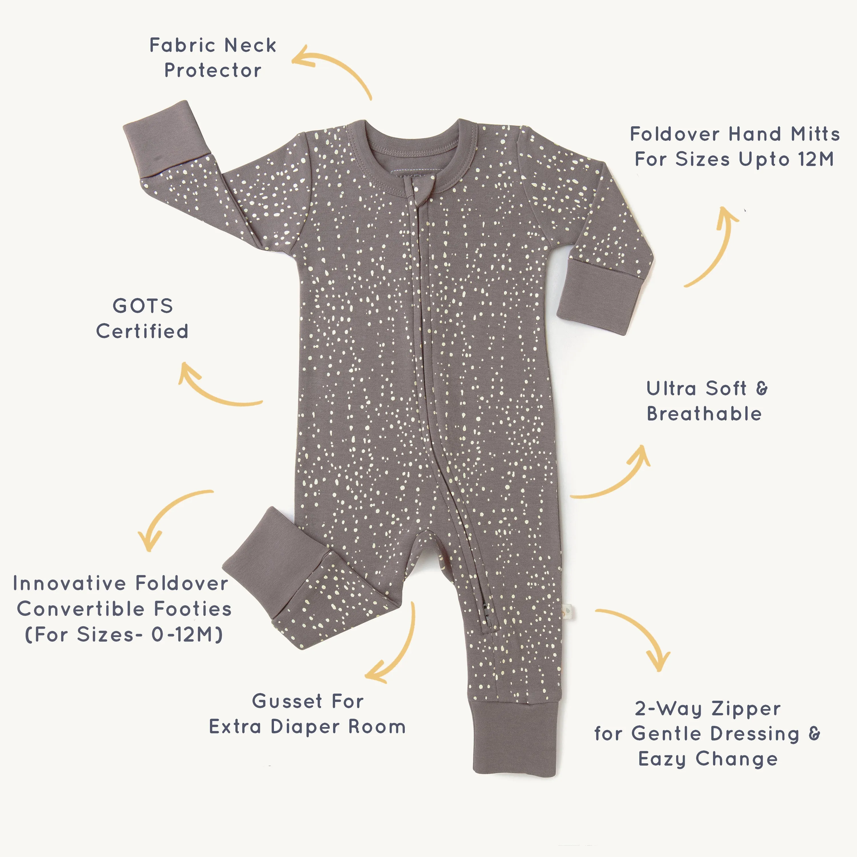 Organic Baby 2-Way Zip Romper - Speckle