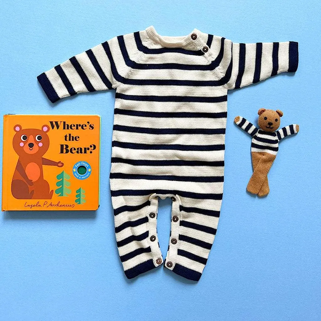 Organic Baby Gift Set - Handmade Newborn Long Romper, Book & Bear Toy