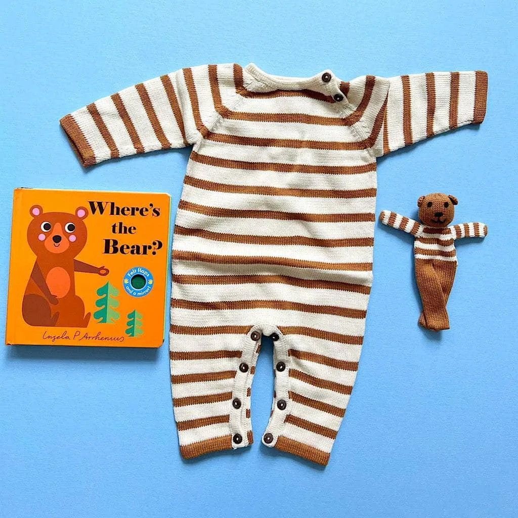 Organic Baby Gift Set - Handmade Newborn Long Romper, Book & Bear Toy