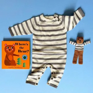 Organic Baby Gift Set - Handmade Newborn Long Romper, Book & Bear Toy