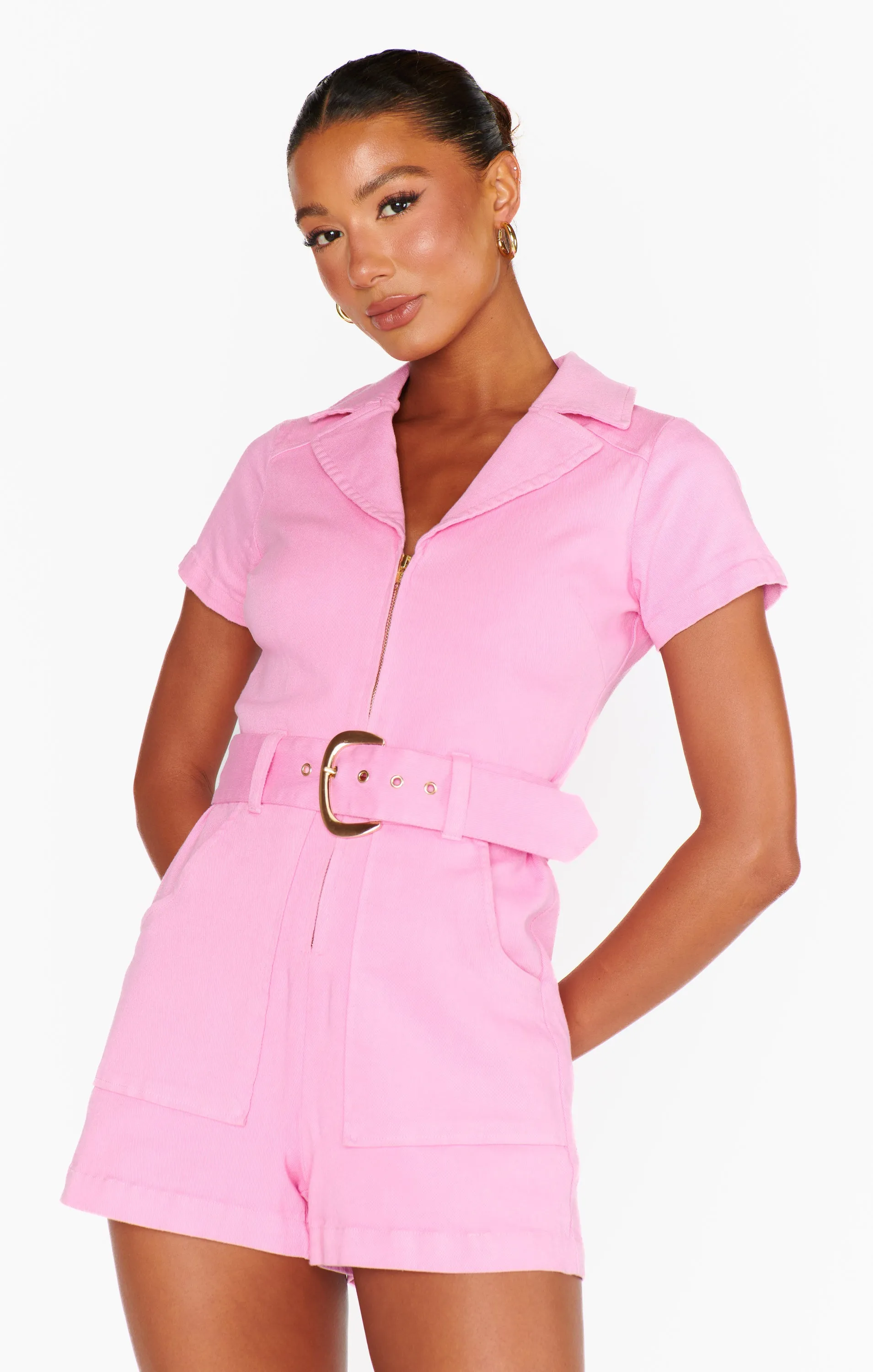 Outlaw Romper ~ Bubblegum Pink Denim