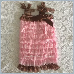 Pink and Brown Lace Playsuit