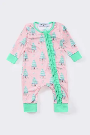 Pink christmas tree print girl romper