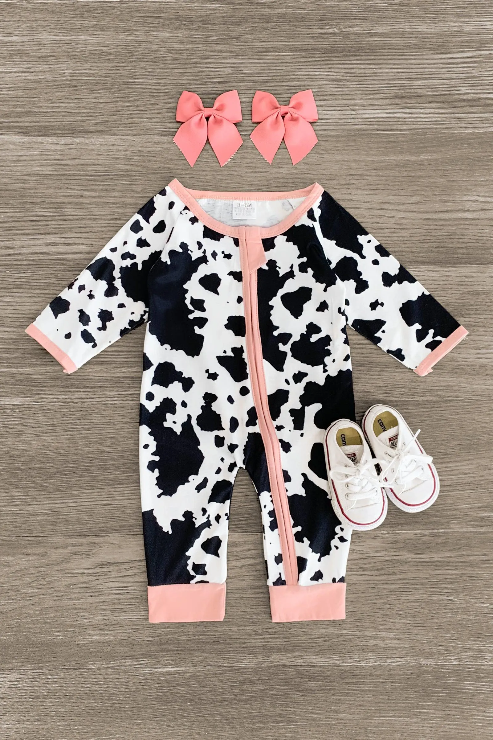 Pink Cow Print Romper