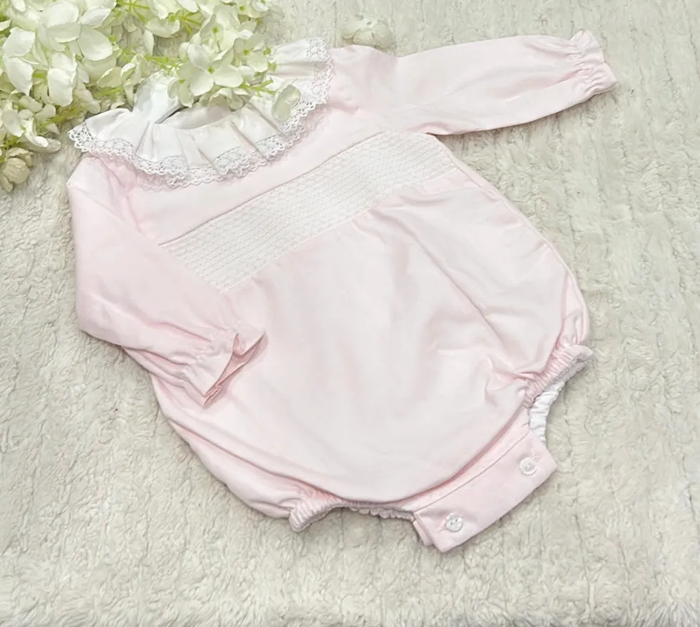 Pink frill long sleeved romper