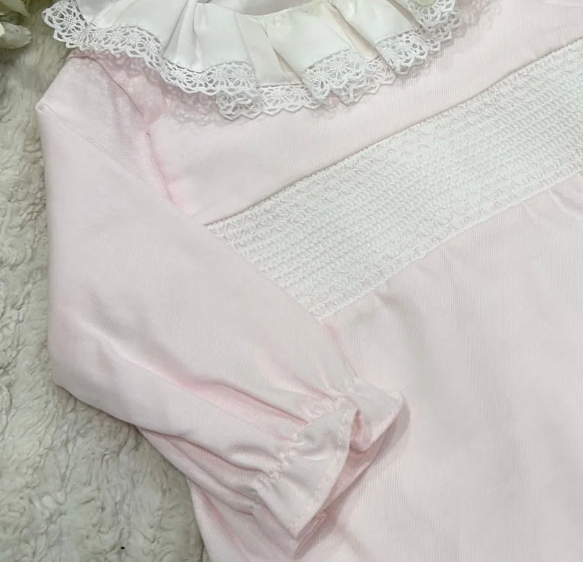 Pink frill long sleeved romper