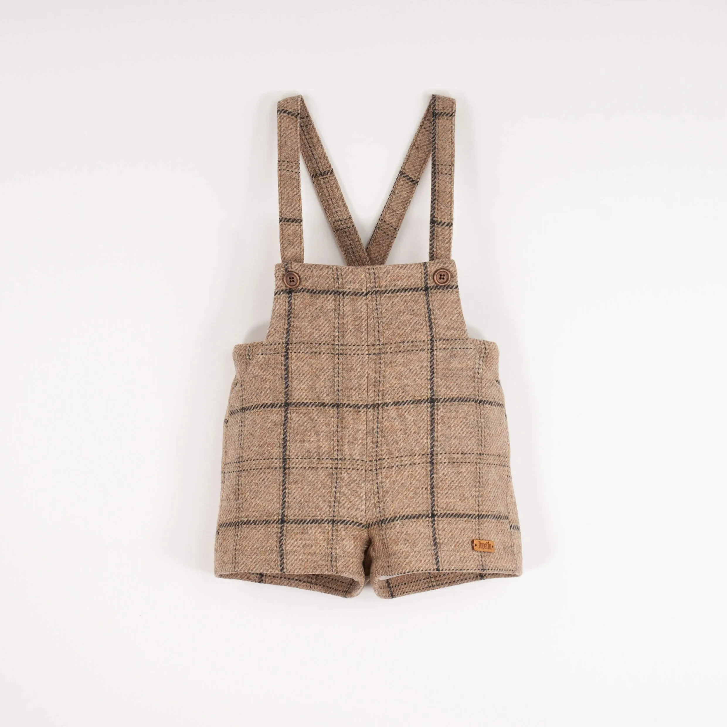 Popelin Beige Plaid Woollen Short Romper Suit With Pockets (Mod 7.7)