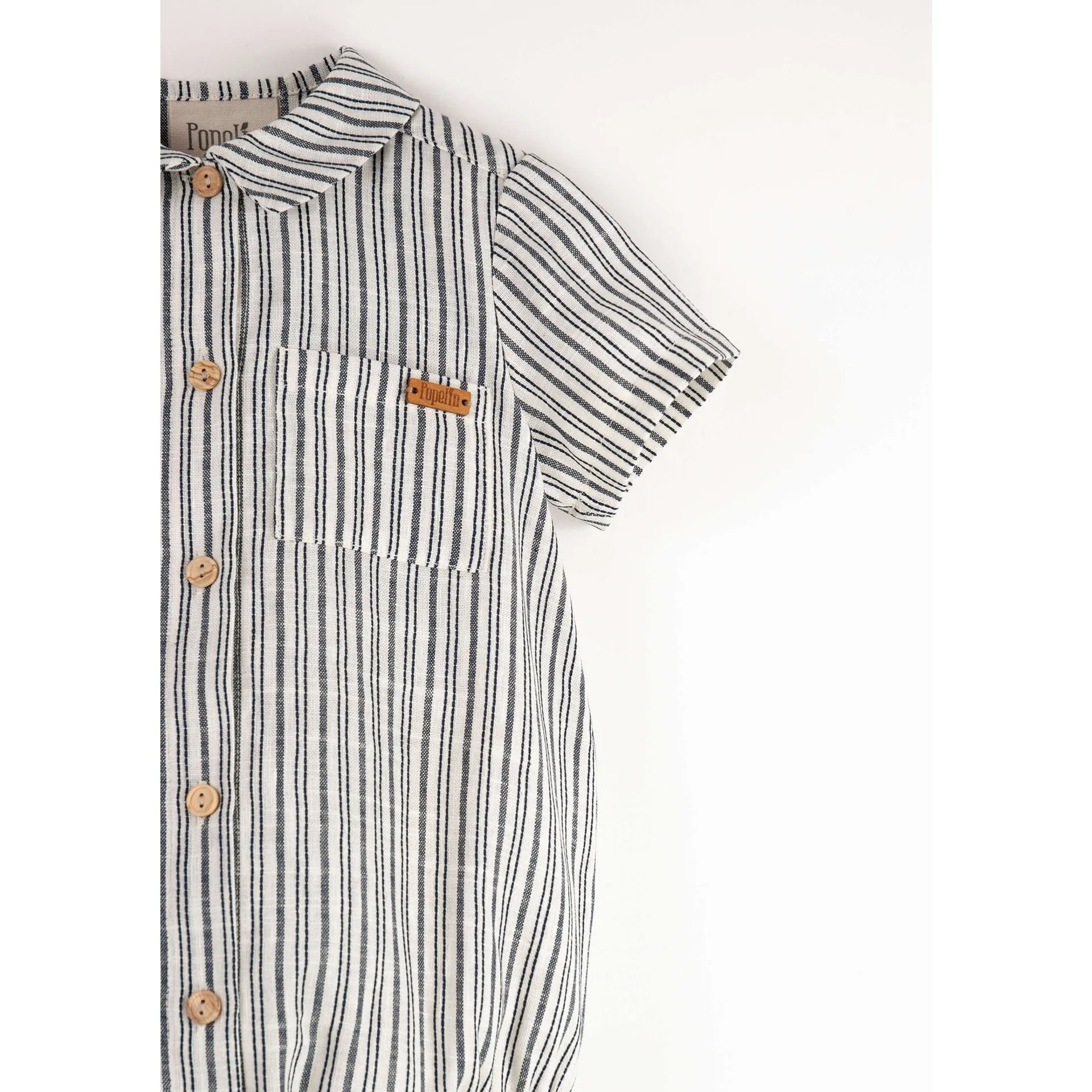 Popelin Embroidered Striped Romper Suit With Shirt Collar (Mod.16.1)