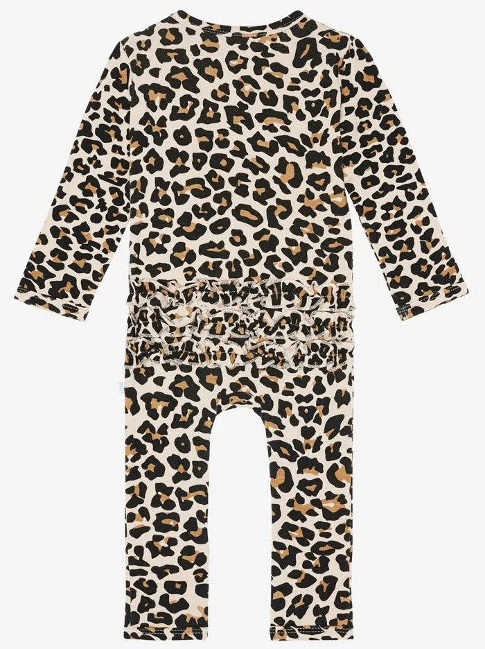 Posh Peanut Tan Lana Leopard Ruffled Romper