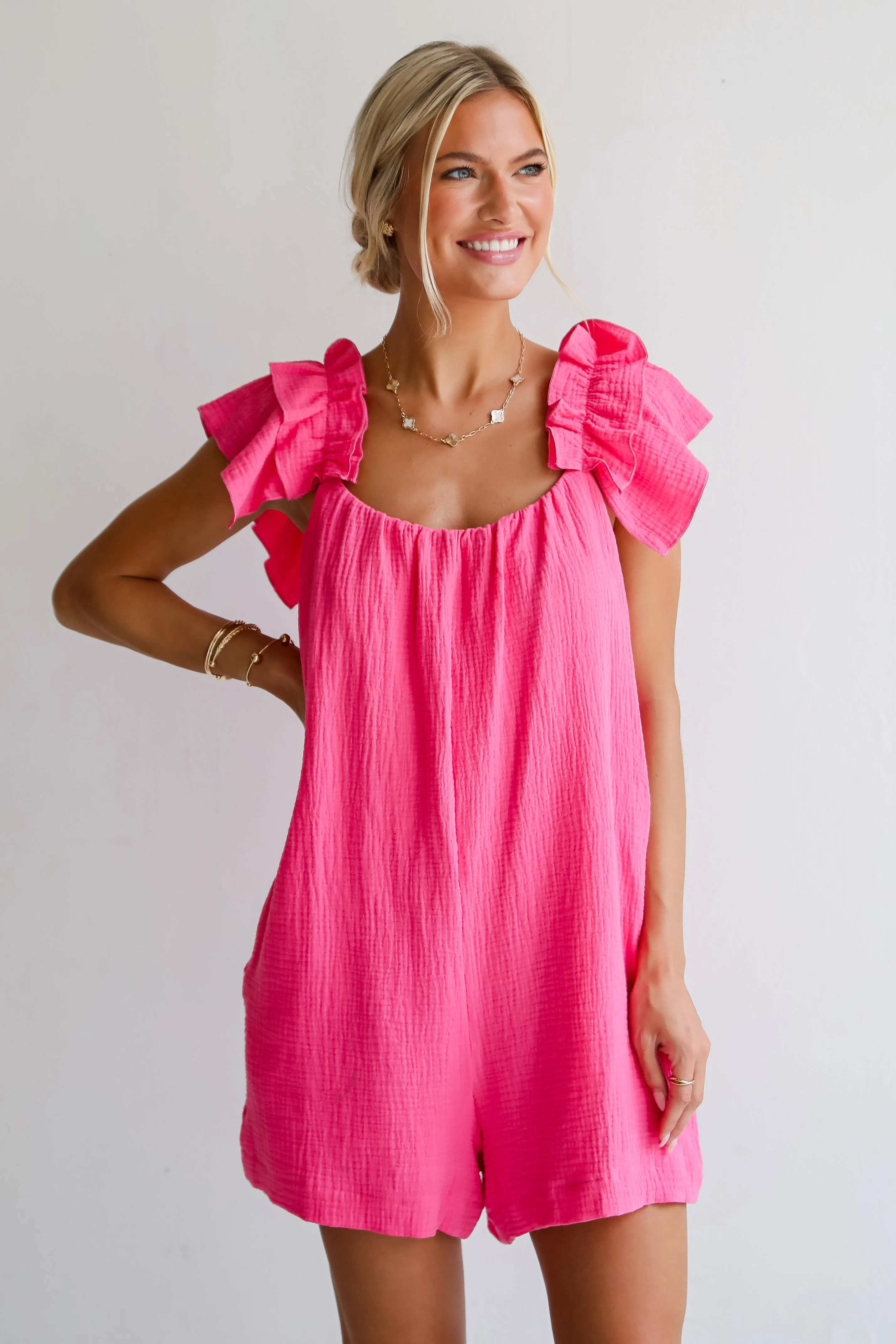 Radiant Flair Hot Pink Linen Romper