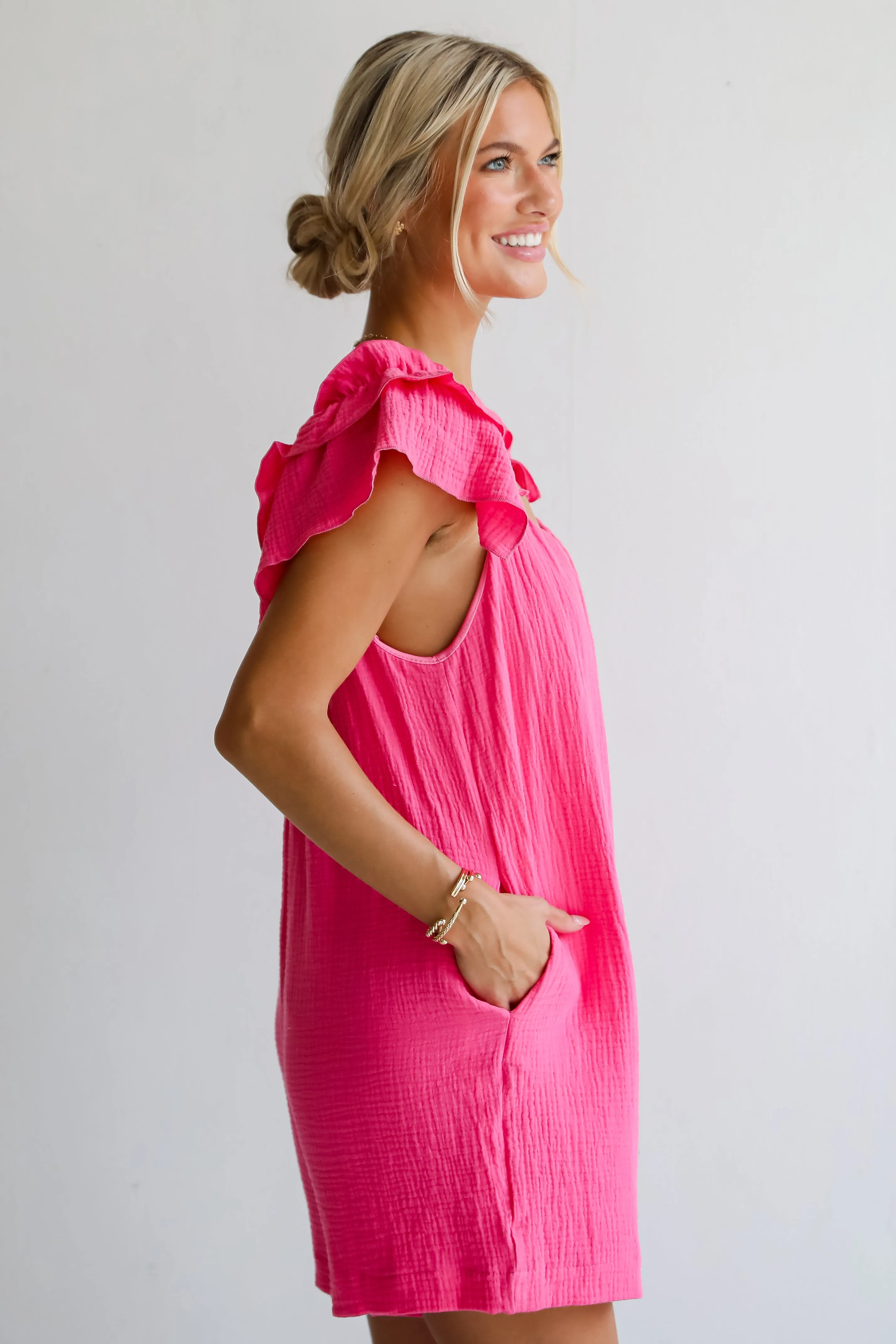 Radiant Flair Hot Pink Linen Romper