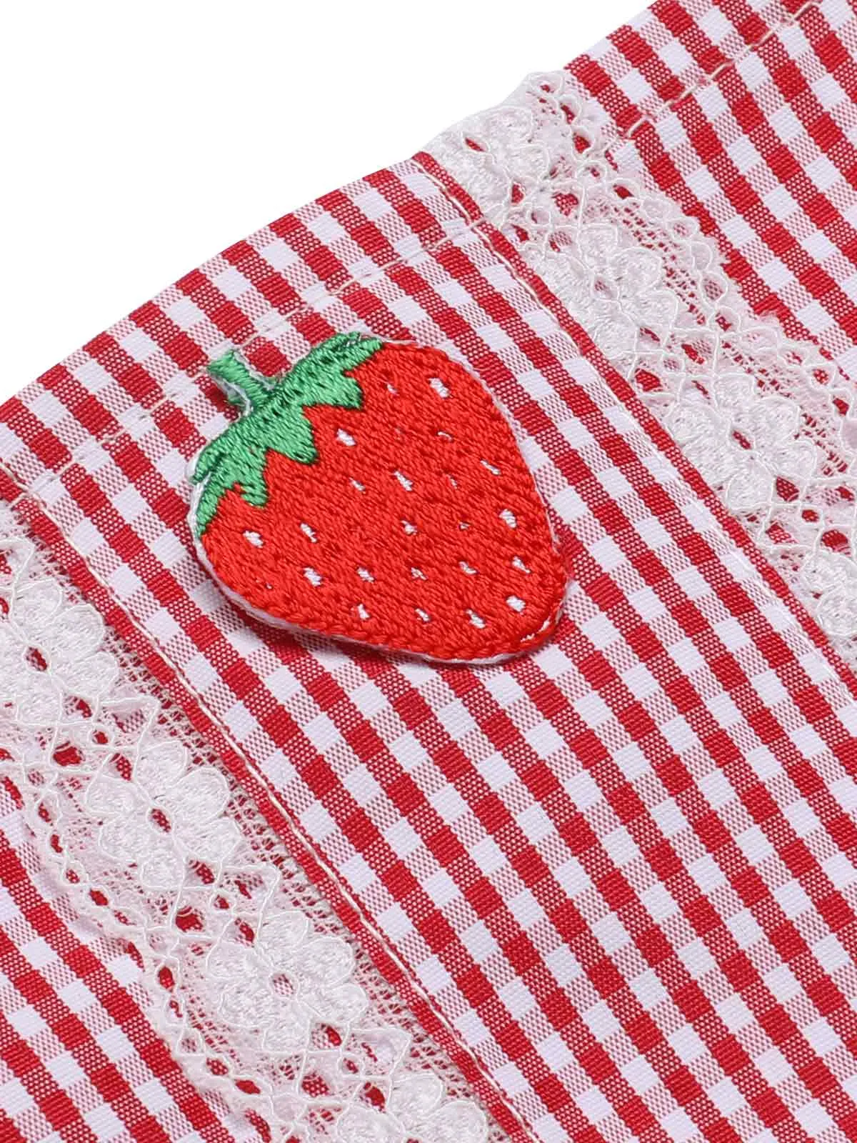 Red 1950s Strawberry Plaid Suspender Romper