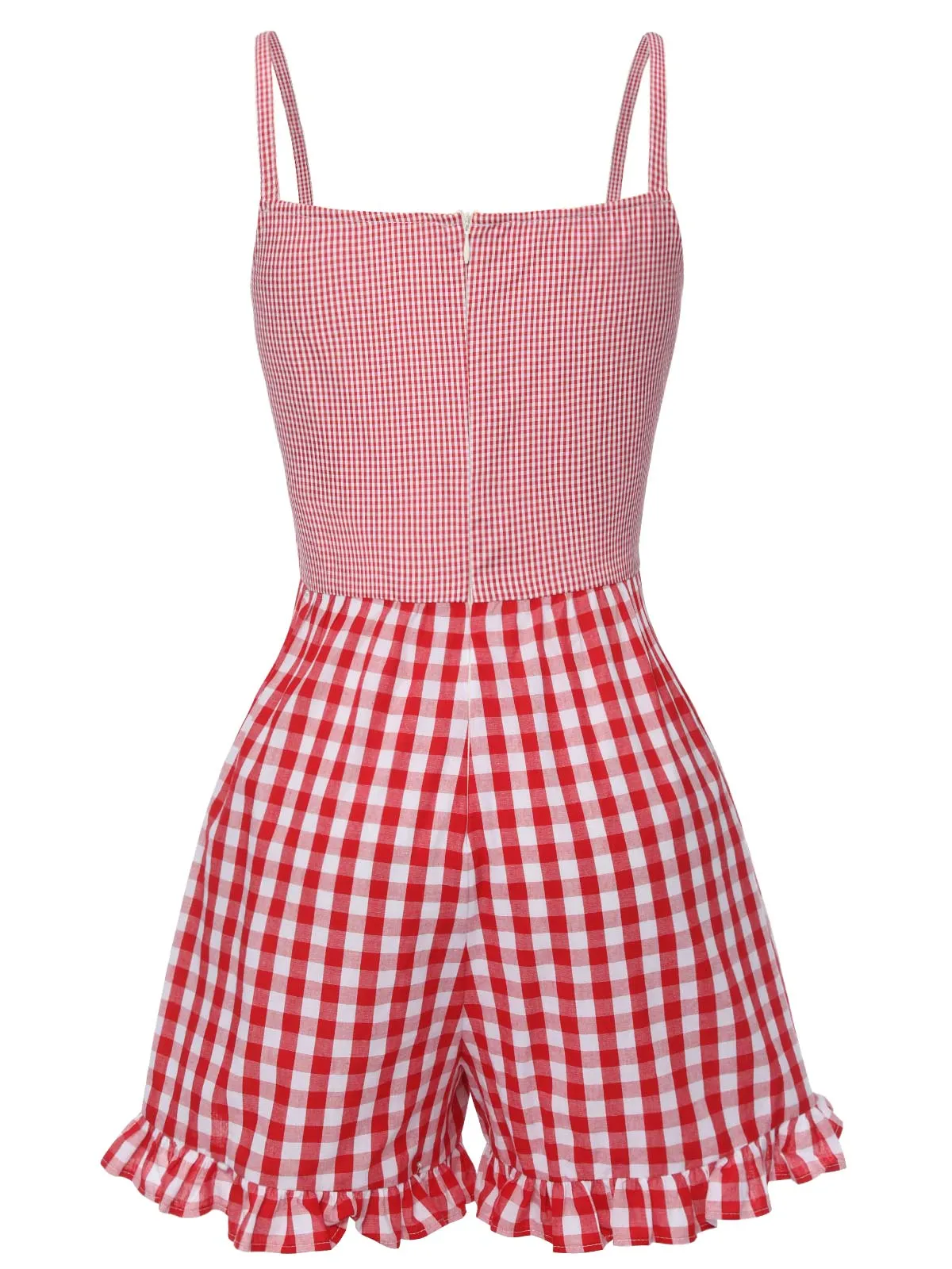 Red 1950s Strawberry Plaid Suspender Romper