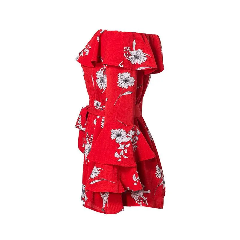 RED FLOWER POWER RUFFLED ROMPER