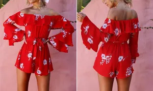 RED FLOWER POWER RUFFLED ROMPER