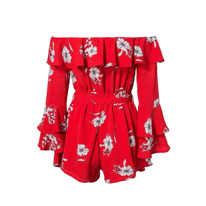 RED FLOWER POWER RUFFLED ROMPER