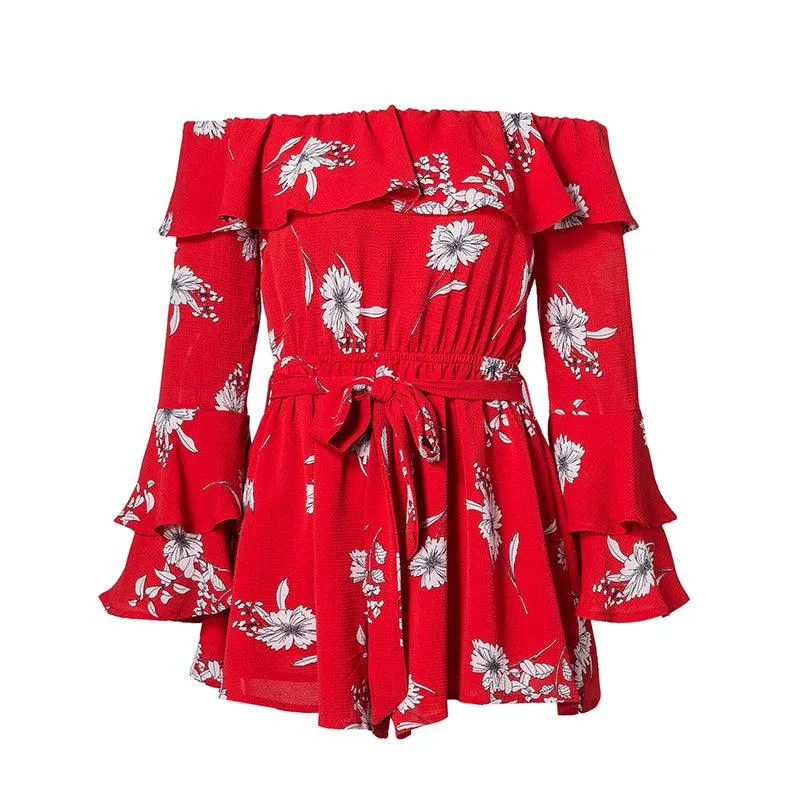 RED FLOWER POWER RUFFLED ROMPER