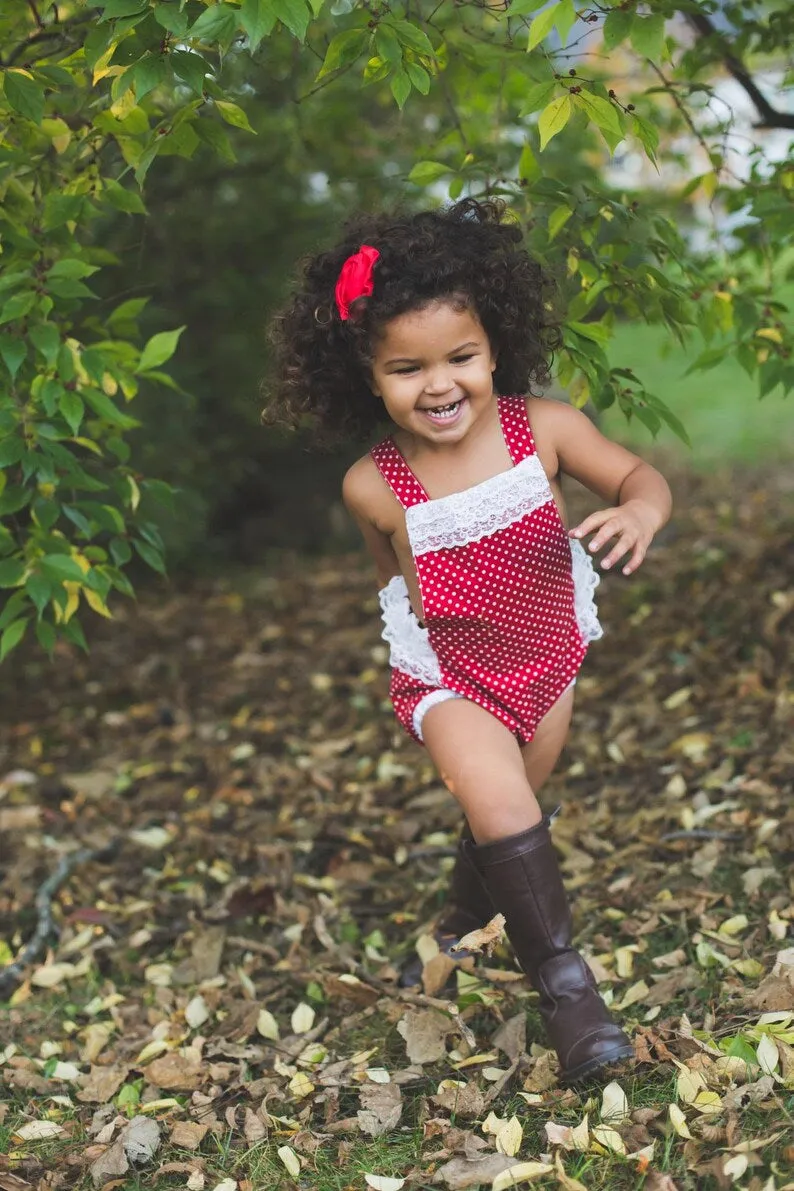 Red Polka Dot Lace Romper