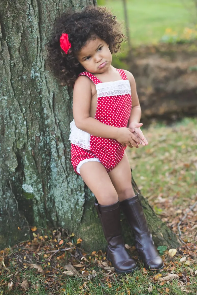 Red Polka Dot Lace Romper