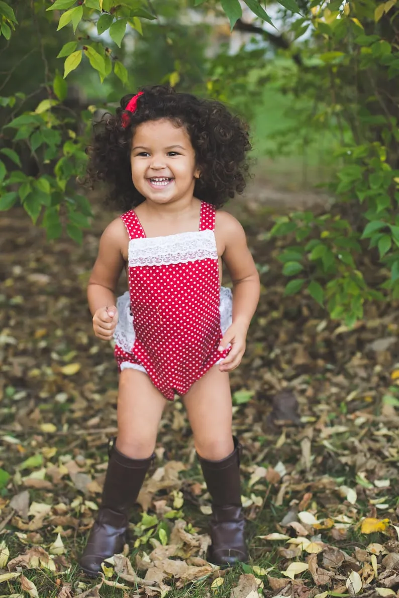 Red Polka Dot Lace Romper