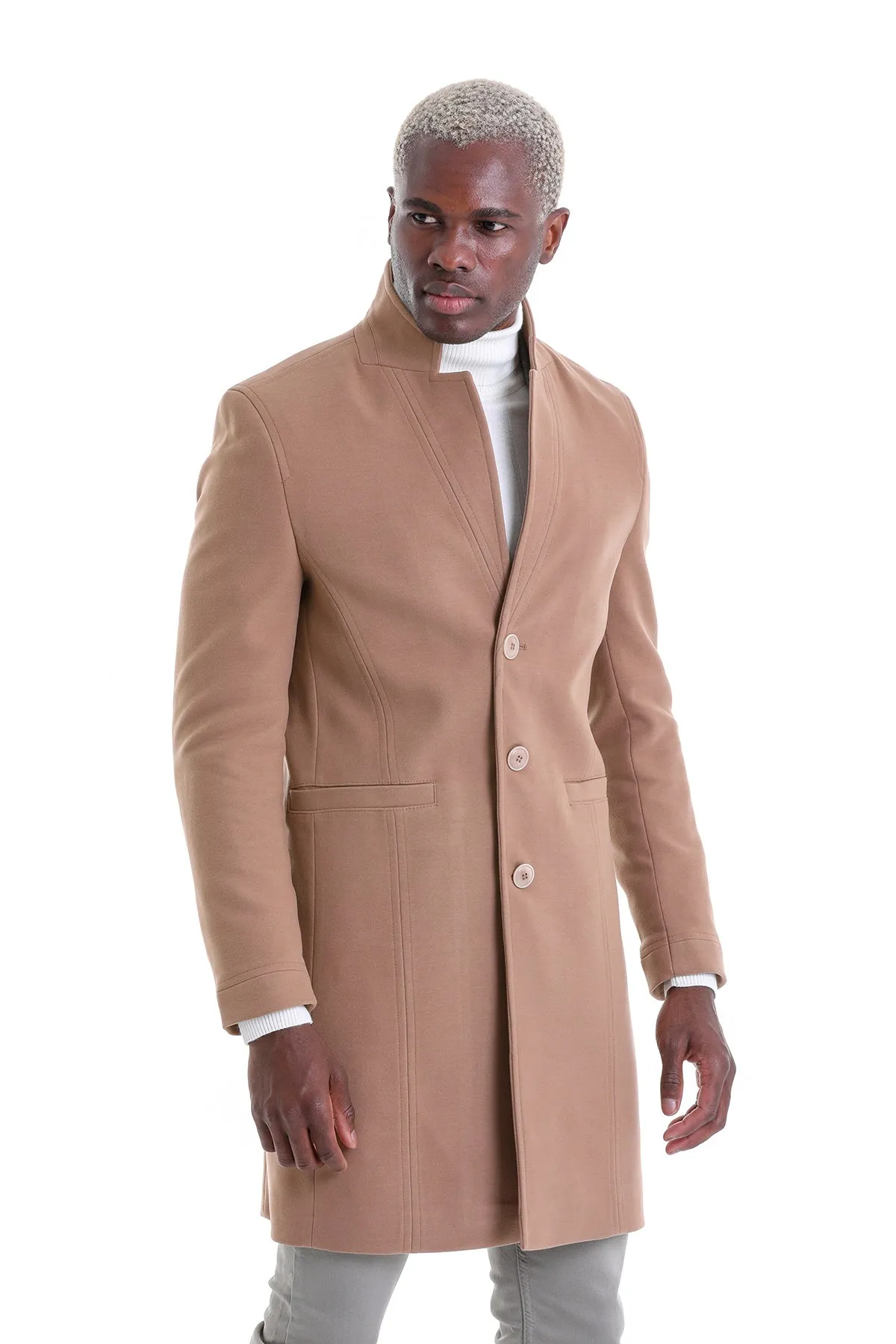 Regular Fit Cachet Notch Lapel Camel Overcoat