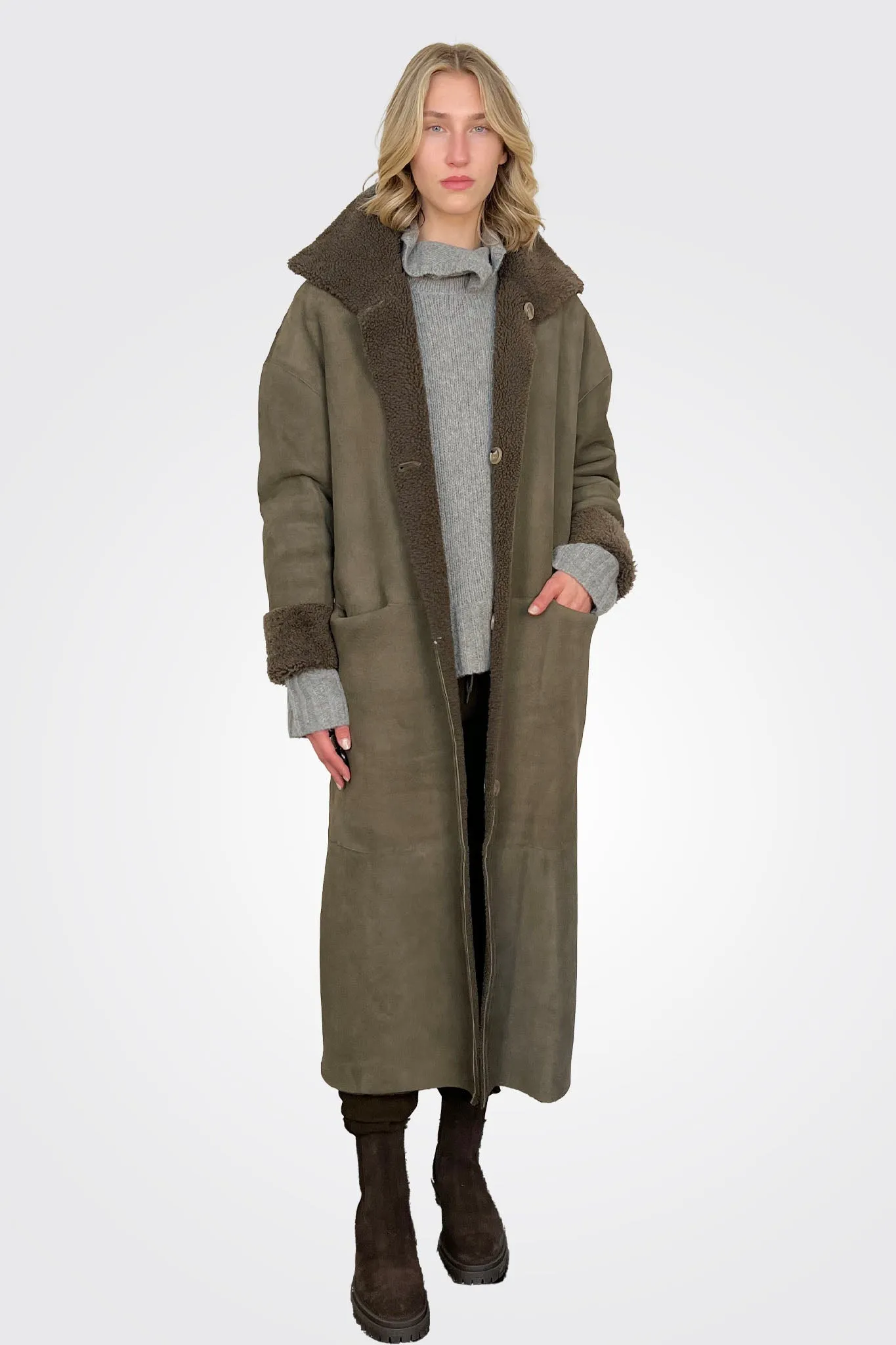 Reversible Shearling Coat - Deep Forest