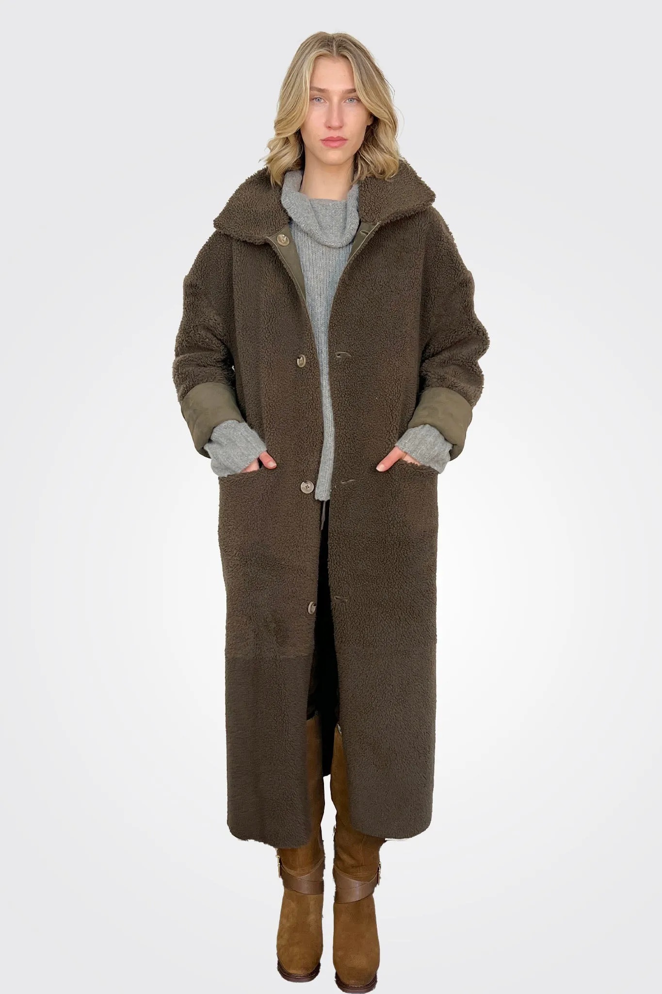 Reversible Shearling Coat - Deep Forest