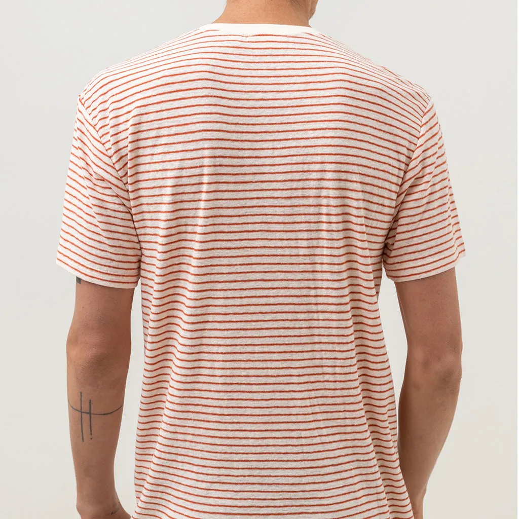 Rhythm Mens Linen Vintage Stripe S/S  T Shirt - Spice