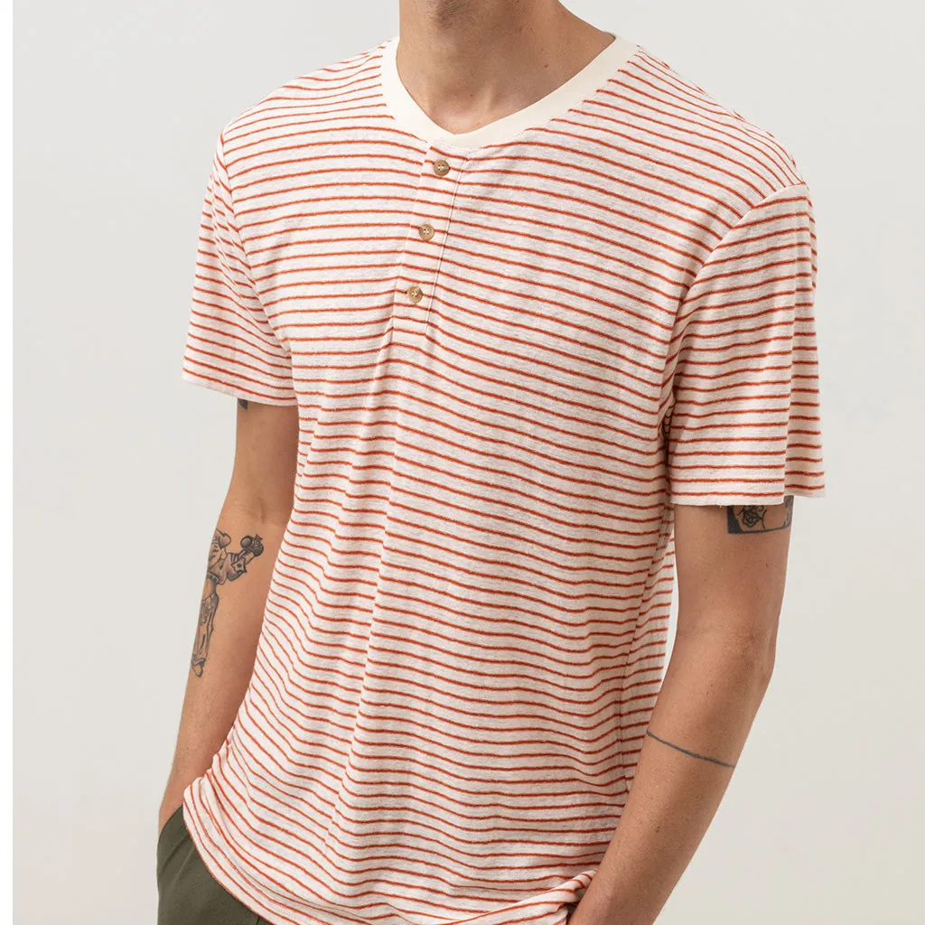 Rhythm Mens Linen Vintage Stripe S/S  T Shirt - Spice