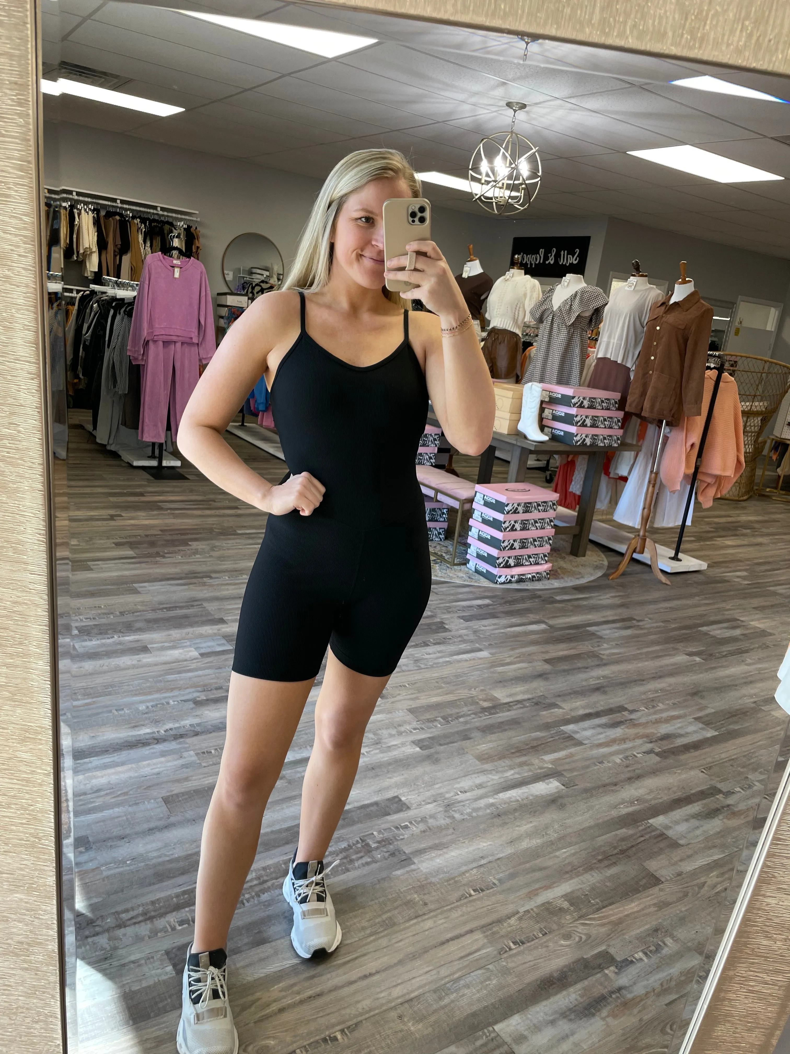 Ribbed Active Romper - Black