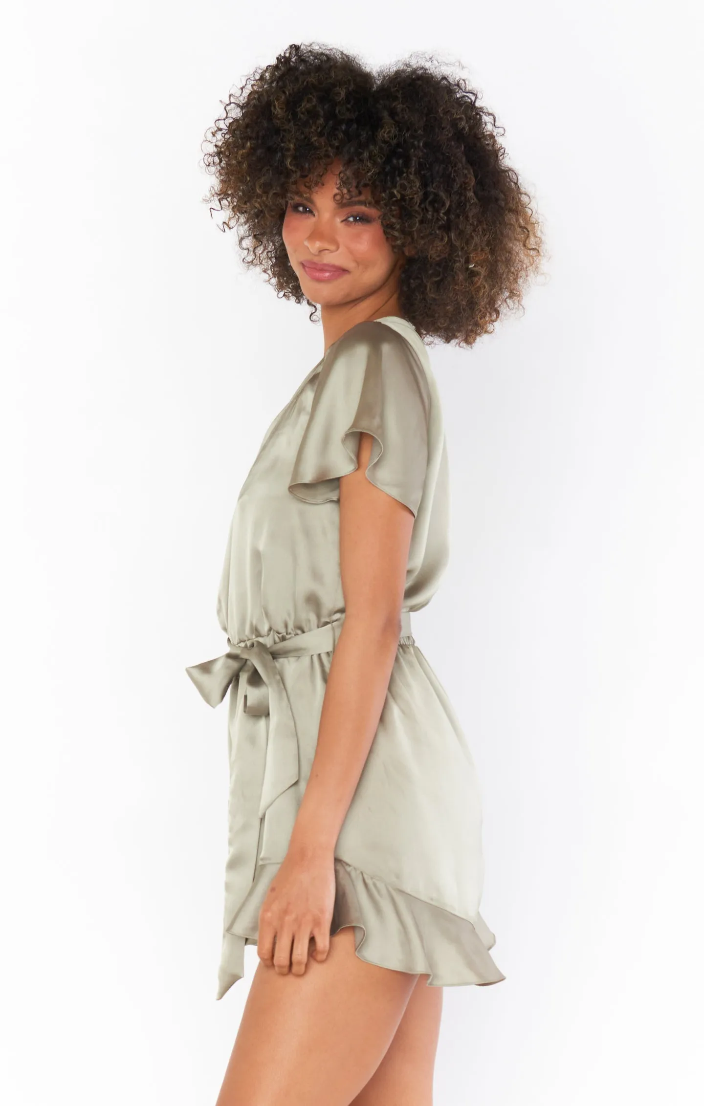 Say I Do Romper ~ Moss Green Luxe Satin