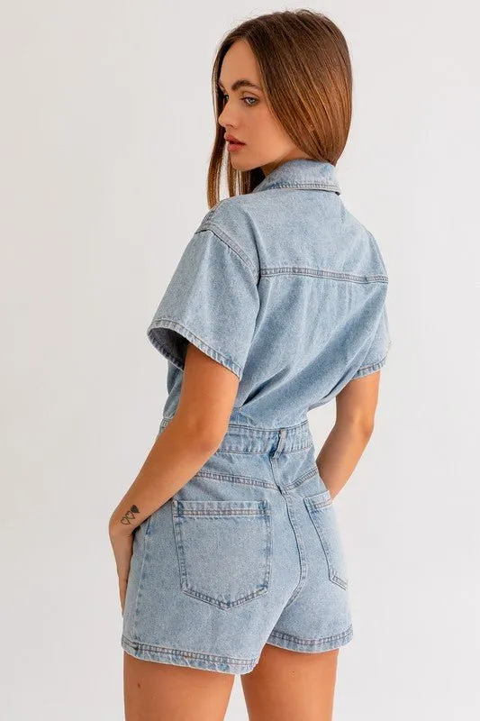 Short Sleeve Denim Romper