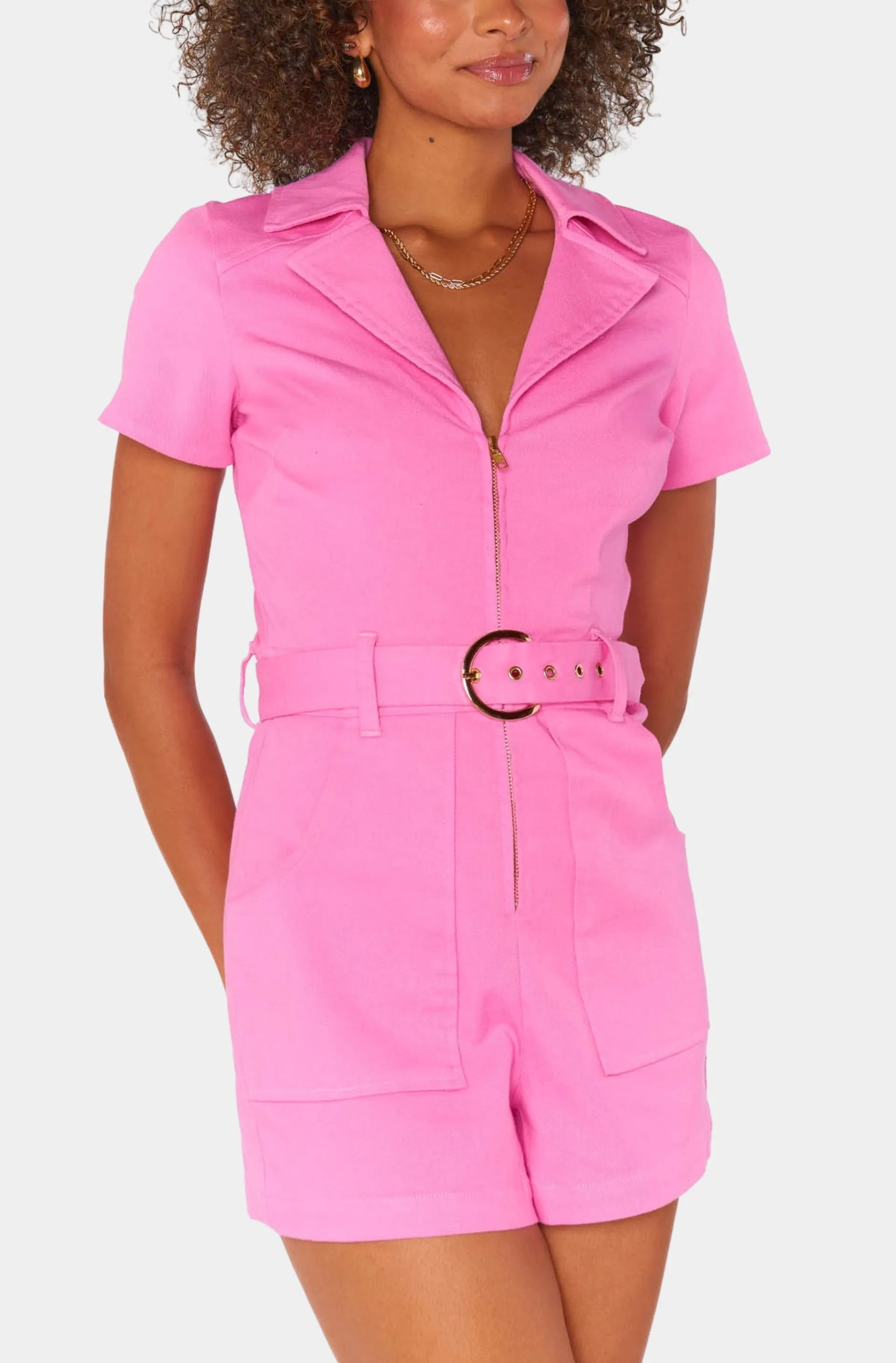 Show Me Your Mumu Outlaw Romper in Bubblegum Pink Denim