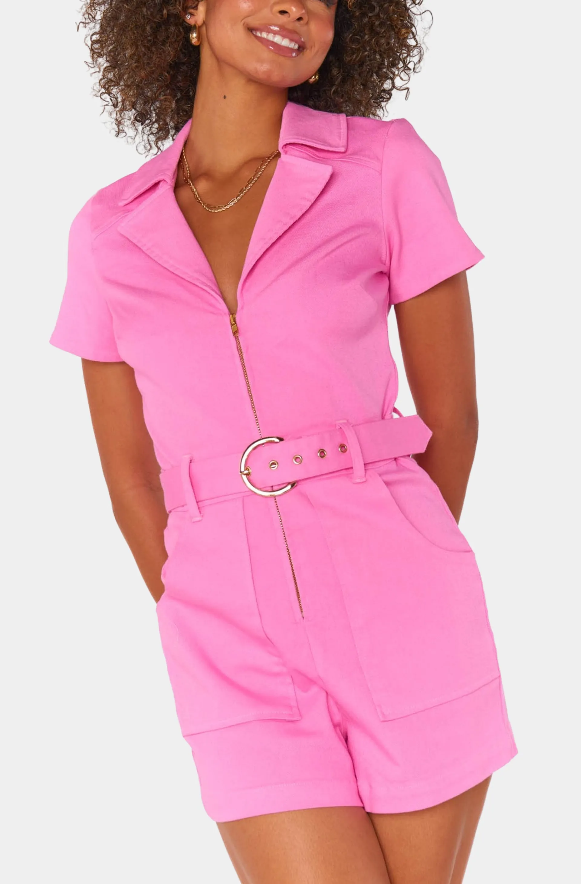 Show Me Your Mumu Outlaw Romper in Bubblegum Pink Denim