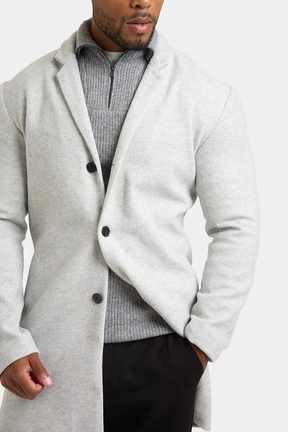 Single Breasted Overcoat in Pale Grey