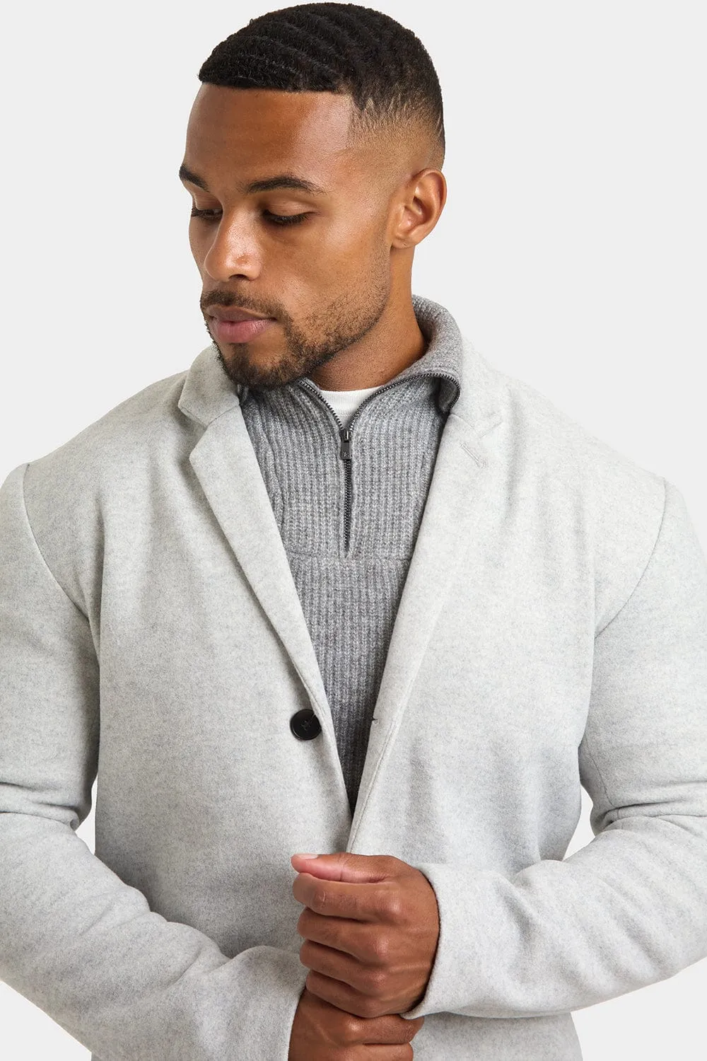 Single Breasted Overcoat in Pale Grey