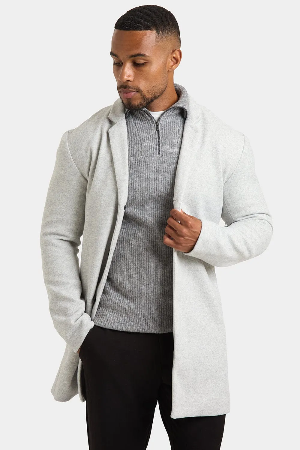 Single Breasted Overcoat in Pale Grey