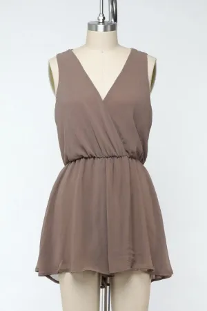 Sleeveless Chiffon Romper -  Mocha