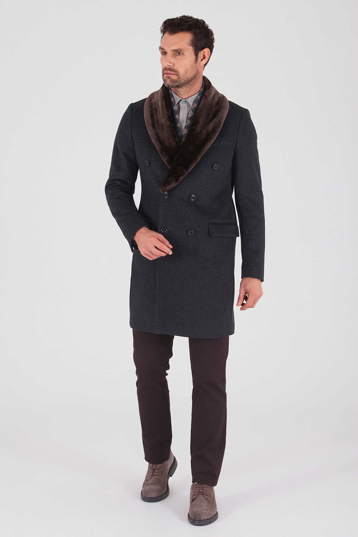 Slim Fit Cachet Navy Wool Blend Overcoat