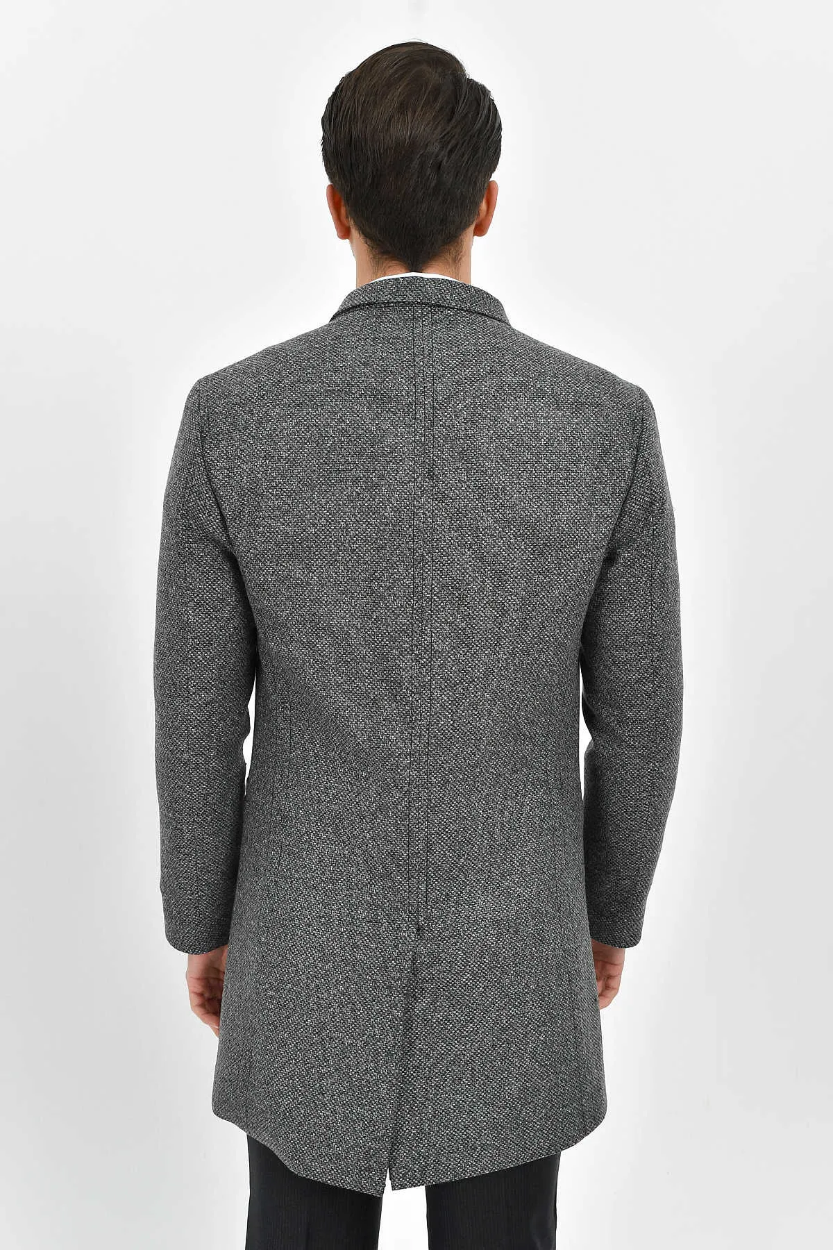 Slim Fit Notch Lapel Madrid Wool Light Gray Overcoat, Light Gray.D