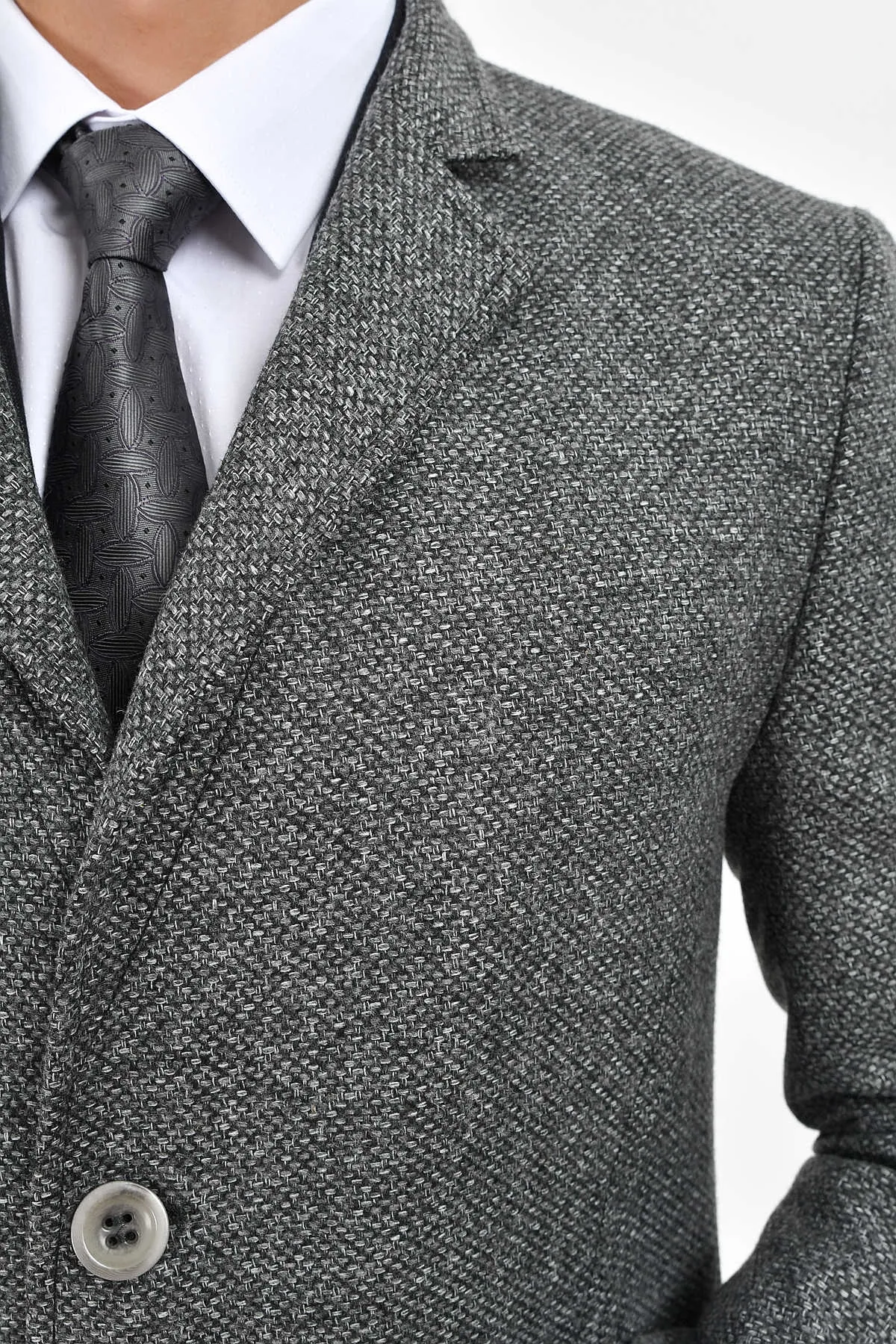 Slim Fit Notch Lapel Madrid Wool Light Gray Overcoat, Light Gray.D