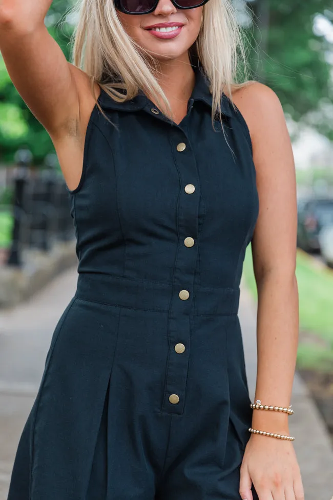 Somewhere Sunny Black Collared Button Up Romper