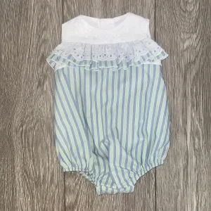 SS24 Lor Miral Baby Girls Blue & Green Stripe Romper