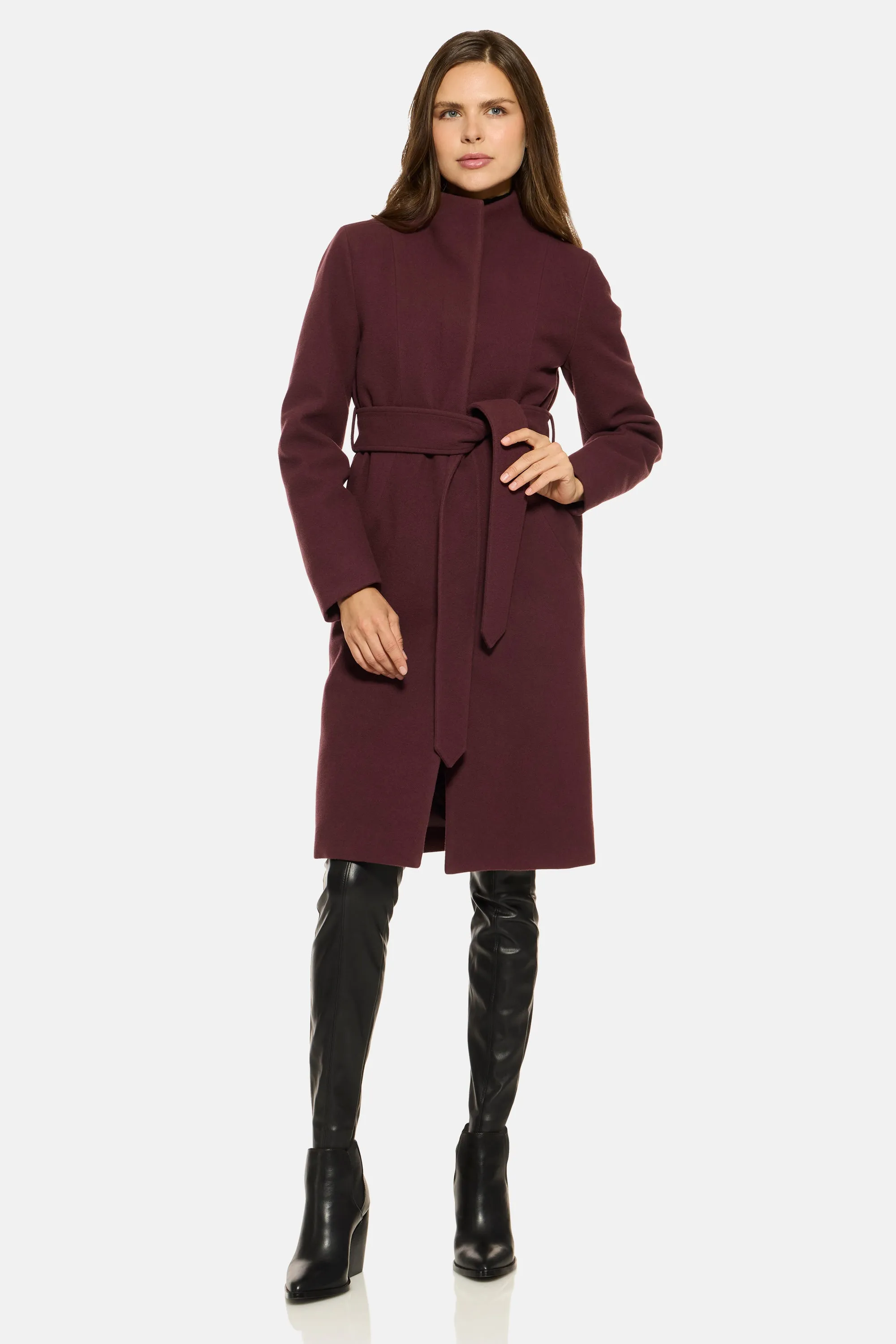 Stand Collar City Coat, Burgundy