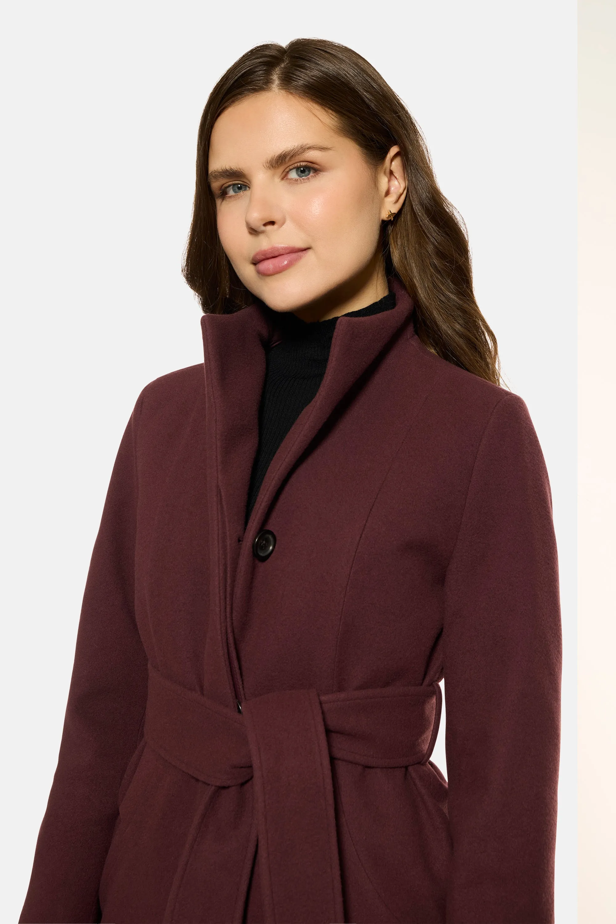 Stand Collar City Coat, Burgundy