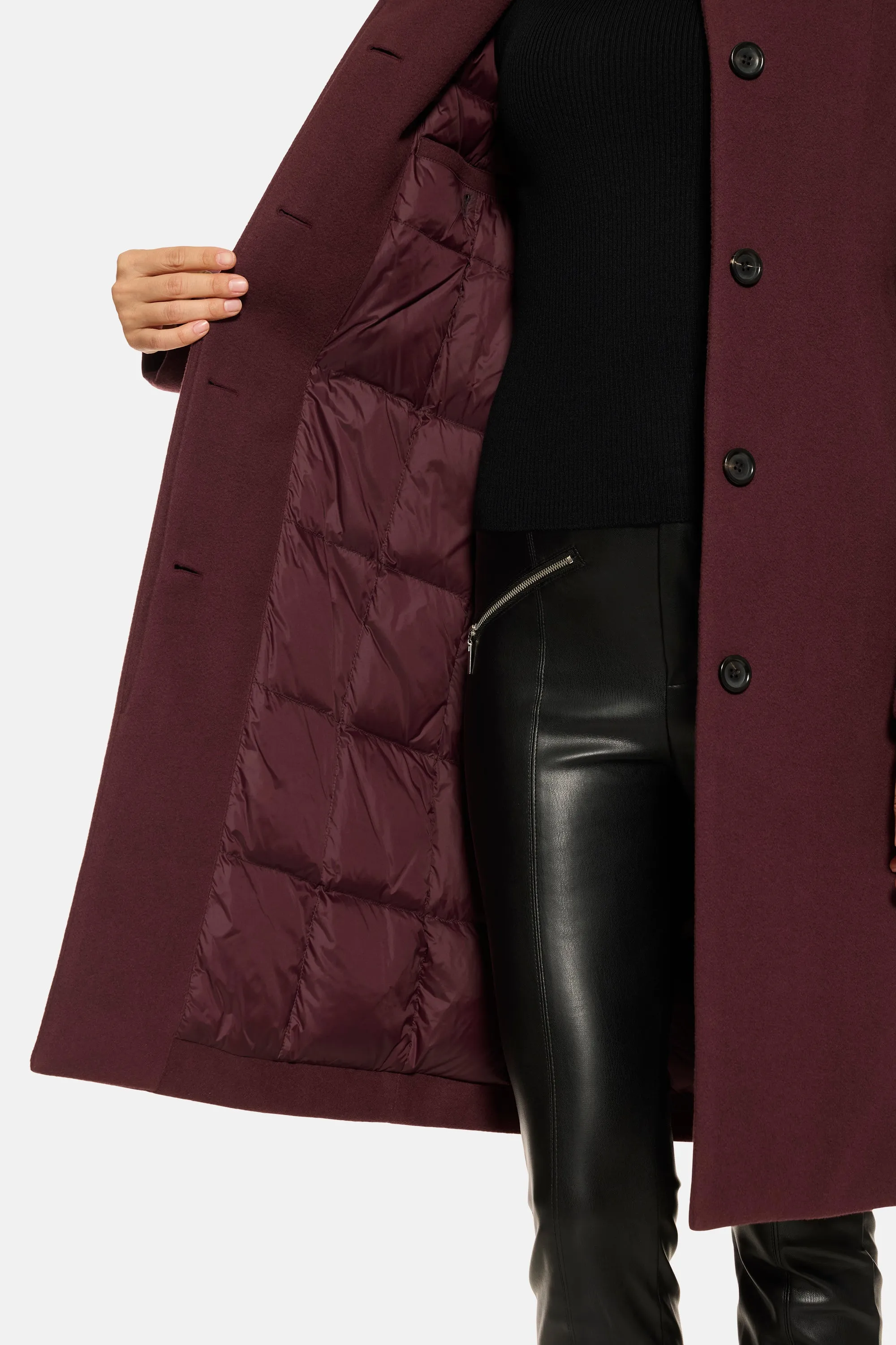 Stand Collar City Coat, Burgundy