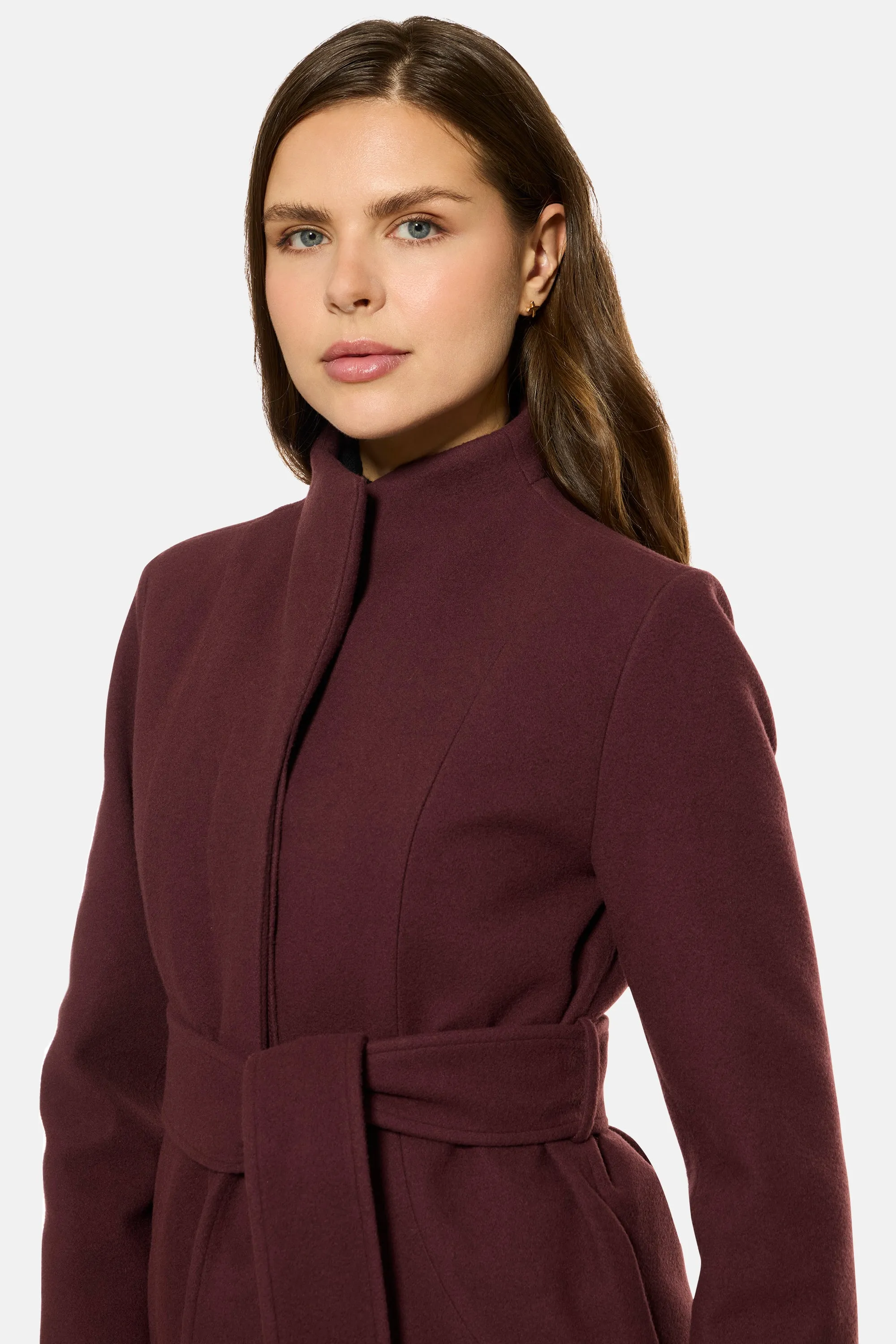 Stand Collar City Coat, Burgundy